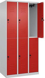 CP Spind Classic Plus lichtgrau, verkehrsrot 080300-30 S10002, 6 Schließfächer 90,0 x 50,0 x 185,0 cm
