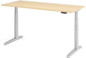 HAMMERBACHER XBHM19 elektrisch höhenverstellbarer Schreibtisch ahorn rechteckig, C-Fuß-Gestell silber 180,0 x 80,0 cm