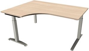 fm Sidney höhenverstellbarer Schreibtisch akazie Bogenform, C-Fuß-Gestell Quadratrohr silber 160,0 x 80,0 cm