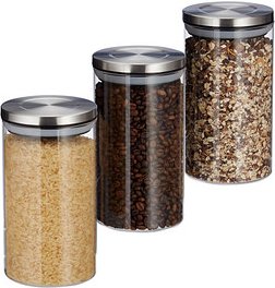 Thumbnail - relaxdays Vorratsdosen 18,0 cm hoch transparent 1,0 l, 3 St.