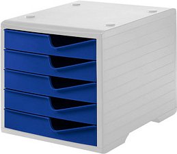 Thumbnail - styro Schubladenbox styroswingbox blau 275-8430.351, DIN A4 mit 5 Schubladen