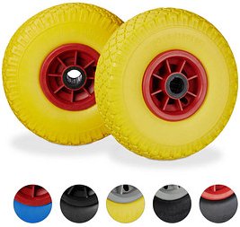 relaxdays Sackkarrenräder luftbereift gelb, rot Kunststoff Felgen, Achse 2,5 cm