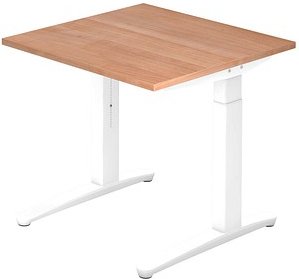 HAMMERBACHER VXB08 höhenverstellbarer Schreibtisch nussbaum quadratisch, C-Fuß-Gestell weiß 80,0 x 80,0 cm