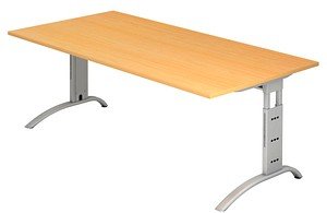 Thumbnail - HAMMERBACHER Savona höhenverstellbarer Schreibtisch buche rechteckig, C-Fuß-Gestell silber 200,0 x 100,0 cm