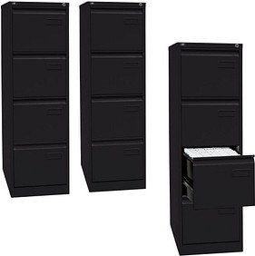 AKTION: BISLEY LIGHT Hängeregistraturschränke schwarz 4 Schubladen 41,3 x 62,2 x 132,1 cm, 3 St.