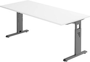 HAMMERBACHER OS 19 höhenverstellbarer Schreibtisch weiß rechteckig, C-Fuß-Gestell grau 180,0 x 80,0 cm