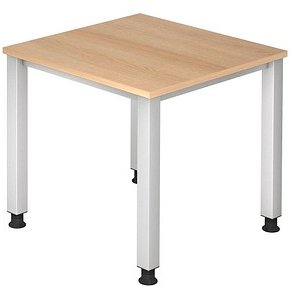 HAMMERBACHER Akandia höhenverstellbarer Schreibtisch eiche quadratisch, 4-Fuß-Gestell silber 80,0 x 80,0 cm