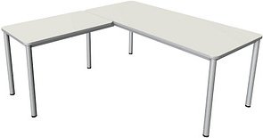 Thumbnail - Kerkmann Prime Schreibtisch weiß L-Form, 6-Fuß-Gestell silber 180,0 x 180,0 cm