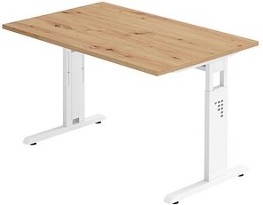 HAMMERBACHER OS 12 höhenverstellbarer Schreibtisch asteiche rechteckig, C-Fuß-Gestell weiß 120,0 x 80,0 cm