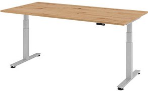 HAMMERBACHER XDSM2E elektrisch höhenverstellbarer Schreibtisch asteiche rechteckig, T-Fuß-Gestell silber 200,0 x 100,0 c...