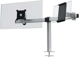 DURABLE Monitor-Halterung 508823 silber für 1 Monitor und 1 Tablet, Tischbohrung