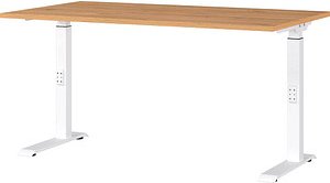 GERMANIA DOWNEY höhenverstellbarer Schreibtisch grandson-eiche rechteckig, C-Fuß-Gestell weiß 140,0 x 80,0 cm