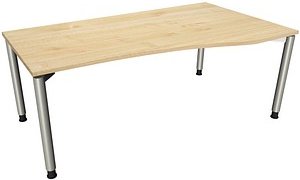 fm fastline höhenverstellbarer Schreibtisch königsahorn Bogenform, 4-Fuß-Gestell silber 180,0 x 80,0/100,0 cm
