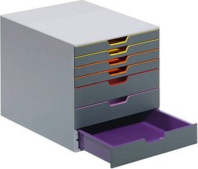 DURABLE Schubladenbox VARICOLOR® dunkelgrau mit bunten Farblinien 760727, DIN A4 mit 7 Schubladen, 1 St.