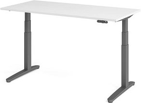 HAMMERBACHER XBHM16 elektrisch höhenverstellbarer Schreibtisch weiß rechteckig, C-Fuß-Gestell grau 160,0 x 80,0 cm