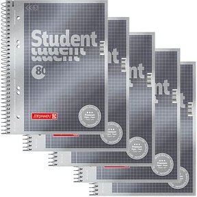 BRUNNEN Collegeblöcke Student Premium Kleinformat kariert DIN A5 Innenrand, 5 Blöcke