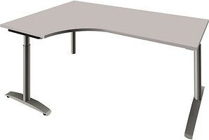fm Sidney höhenverstellbarer Schreibtisch lichtgrau Bogenform, C-Fuß-Gestell Rundrohr silber 180,0 x 80,0 cm