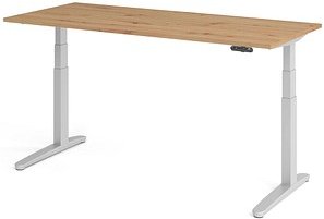 HAMMERBACHER XBHM19 elektrisch höhenverstellbarer Schreibtisch asteiche rechteckig, C-Fuß-Gestell silber 180,0 x 80,0 cm
