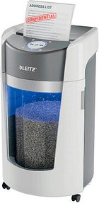 Thumbnail - AKTION: LEITZ IQ OptiMax Office 550 Aktenvernichter mit Partikelschnitt P-5, 2 x 15 mm, bis 10 Blatt, weiß mit 25 Euro C...