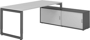 HAMMERBACHER RSE19SB höhenverstellbarer Schreibtisch lichtgrau rechteckig, Kufen-Gestell grau 180,0 x 80,0 cm
