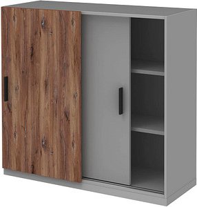 Thumbnail - röhr Schiebetürenschrank quantum, 180/3D6/6120-85-R1 grau, eiche 2 Fachböden 120,0 x 41,9 x 112,5 cm