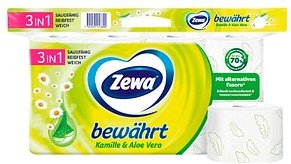 Zewa Toilettenpapier bewährt Kamille & Aloe Vera 3-lagig, 8 Rollen