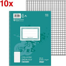 Ursus Collegeblöcke Kleinformat kariert DIN A5 Innenrand, 10 Blöcke
