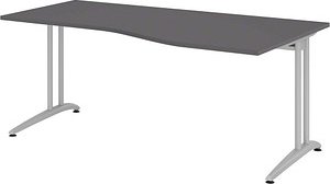 Thumbnail - HAMMERBACHER BS18 Schreibtisch grafit Trapezform, C-Fuß-Gestell silber 180,0 x 80,0/100,0 cm