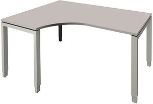 fm Sidney höhenverstellbarer Schreibtisch lichtgrau Bogenform, 4-Fuß-Gestell Quadratrohr silber 160,0 x 80,0 cm