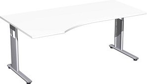 geramöbel Flex höhenverstellbarer Schreibtisch weiß Trapezform, C-Fuß-Gestell silber 180,0 x 80,0/100,0 cm