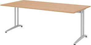 HAMMERBACHER Altus Schreibtisch eiche rechteckig, C-Fuß-Gestell silber 200,0 x 100,0 cm
