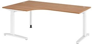 HAMMERBACHER VXB82 höhenverstellbarer Schreibtisch nussbaum L-Form, C-Fuß-Gestell weiß 200,0 x 120,0 cm