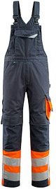 MASCOT® unisex Warnschutz-Latzhose Sunderland schwarzblau, orange Größe 98