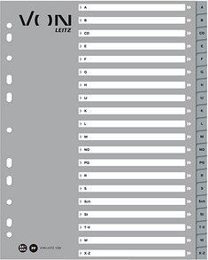 Thumbnail - VON LEITZ Register DIN A4 Überbreite A-Z grau-weiß 20-teilig, 1 Satz