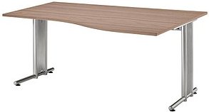 HAMMERBACHER Prokura Schreibtisch nussbaum Trapezform, C-Fuß-Gestell silber 180,0 x 80,0/100,0 cm