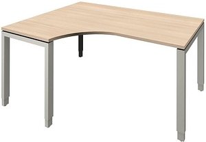 fm Sidney höhenverstellbarer Schreibtisch akazie Bogenform, 4-Fuß-Gestell Quadratrohr silber 160,0 x 80,0 cm