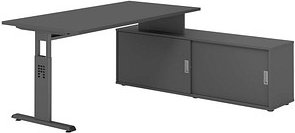 HAMMERBACHER OSE16SB höhenverstellbarer Schreibtisch grafit rechteckig, T-Fuß-Gestell grau 160,0 x 80,0 cm