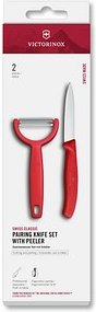 VICTORINOX Küchenmesser + Sparschäler Swiss Classic silber, rot, 1 Set