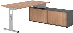 HAMMERBACHER OSE16SB höhenverstellbarer Schreibtisch nussbaum rechteckig, T-Fuß-Gestell silber 160,0 x 80,0 cm