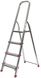 SZ Metall Stehleiter einseitig silber 4 Stufen, H: 157,0 cm