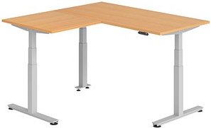 HAMMERBACHER XDSMW1608 elektrisch höhenverstellbarer Schreibtisch buche rechteckig, T-Fuß-Gestell silber 160,0 x 160,0 c...