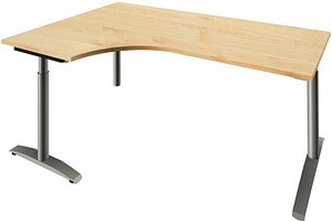 fm Sidney höhenverstellbarer Schreibtisch königsahorn Bogenform, C-Fuß-Gestell Rundrohr silber 180,0 x 80,0 cm