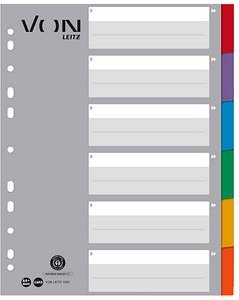 Thumbnail - VON LEITZ Register DIN A4 Vollformat blanko grau-weiß 6-teilig, 1 Satz