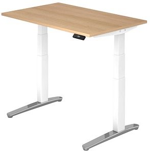 HAMMERBACHER VXBHM12 elektrisch höhenverstellbarer Schreibtisch eiche rechteckig, C-Fuß-Gestell weiß 120,0 x 80,0 cm