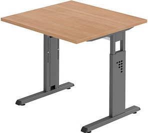 HAMMERBACHER OS 08 höhenverstellbarer Schreibtisch nussbaum quadratisch, C-Fuß-Gestell grau 80,0 x 80,0 cm