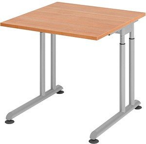 Thumbnail - HAMMERBACHER ZS08 höhenverstellbarer Schreibtisch nussbaum quadratisch, C-Fuß-Gestell silber 80,0 x 80,0 cm