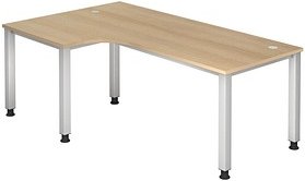 HAMMERBACHER Akandia höhenverstellbarer Schreibtisch eiche L-Form, 5-Fuß-Gestell silber 200,0 x 80,0/120,0 cm