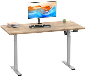 Thumbnail - VCM my office Lona elektrisch höhenverstellbarer Schreibtisch sonoma-eiche rechteckig, T-Fuß-Gestell silber 110,0 x 50,0...