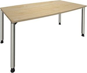 fm Konferenztisch fastline königsahorn Tonnenform, 4-Fuß-Gestell silber, 180,0 x 80,0/90,0 x 68,0 - 82,0 cm