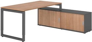 HAMMERBACHER RSE16SB höhenverstellbarer Schreibtisch nussbaum rechteckig, Kufen-Gestell grau 160,0 x 80,0 cm